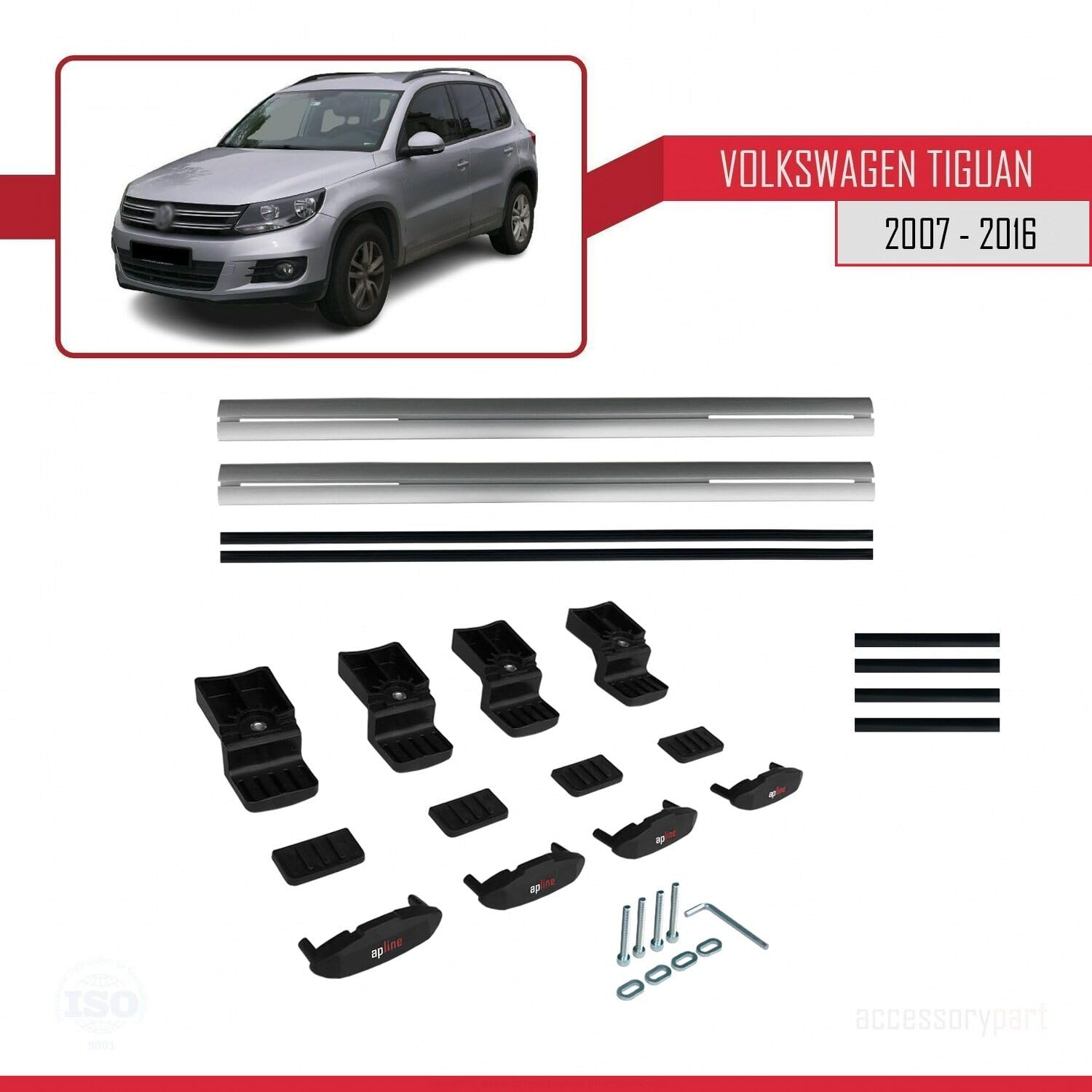 Kompatybilny z Volkswagen Tiguan (5N) 2007-2016 BASIC Model Aluminiowy bagażnik dachowy 2 poprzeczki, szary