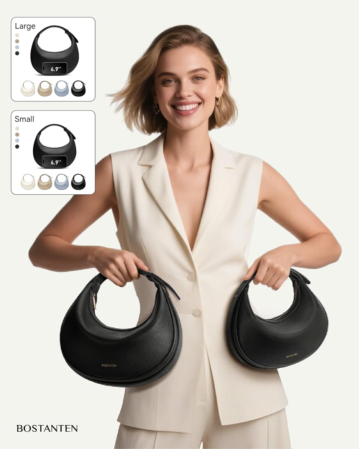 BOSTANTEN Crescent Shoulder Bag Vegan Leather Purses for Women Trendy Crossbody Clutch Hobo Handbag Adjustable Strap - Image 4