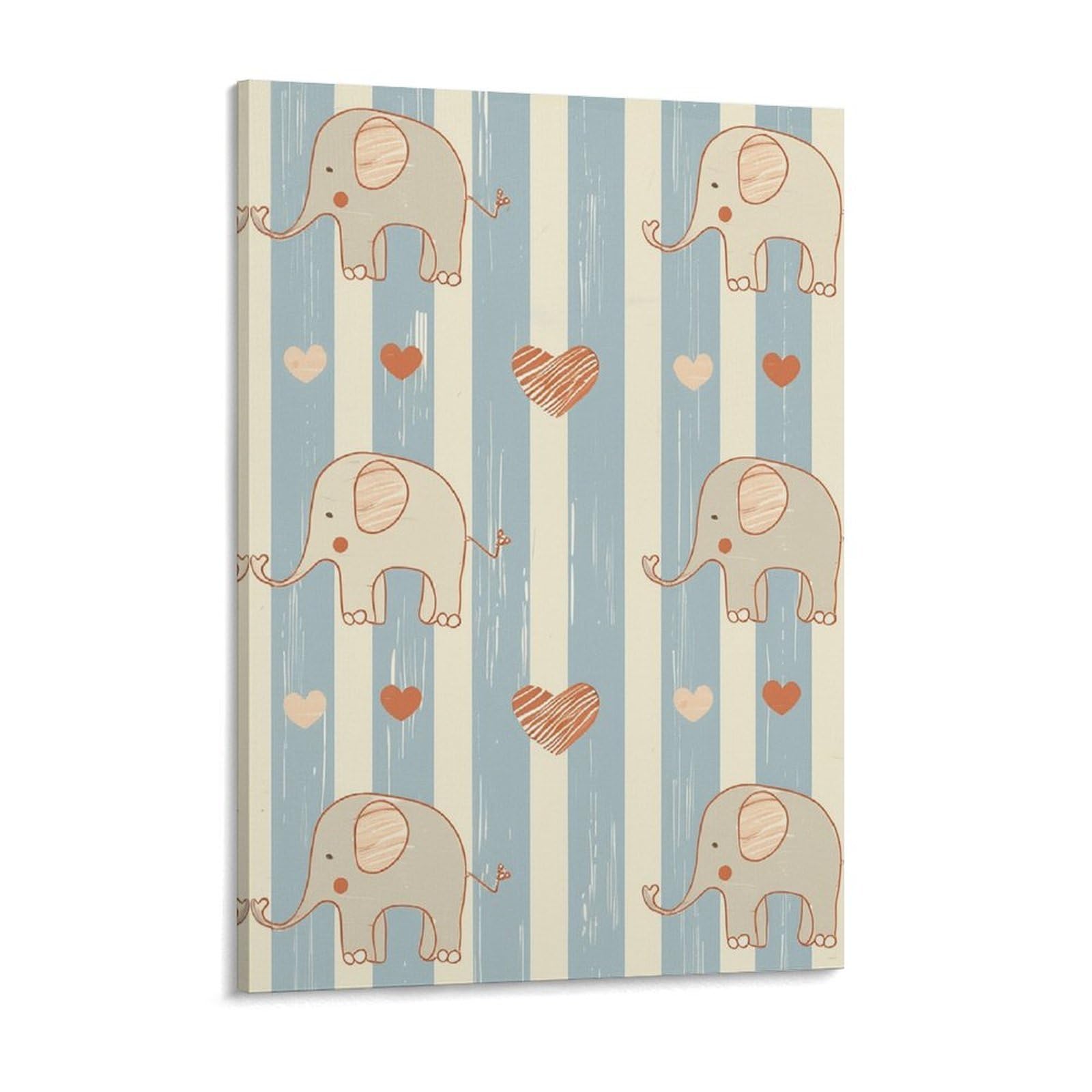 Stripes And Elephants Canvas Wall Art for Bedroom 18x24inch Canvas Prints Artwork for Walls Modern Picture Artwork Painting for Living Room Aesthetic Wall Paintings for Bathroom Kitchen Offic