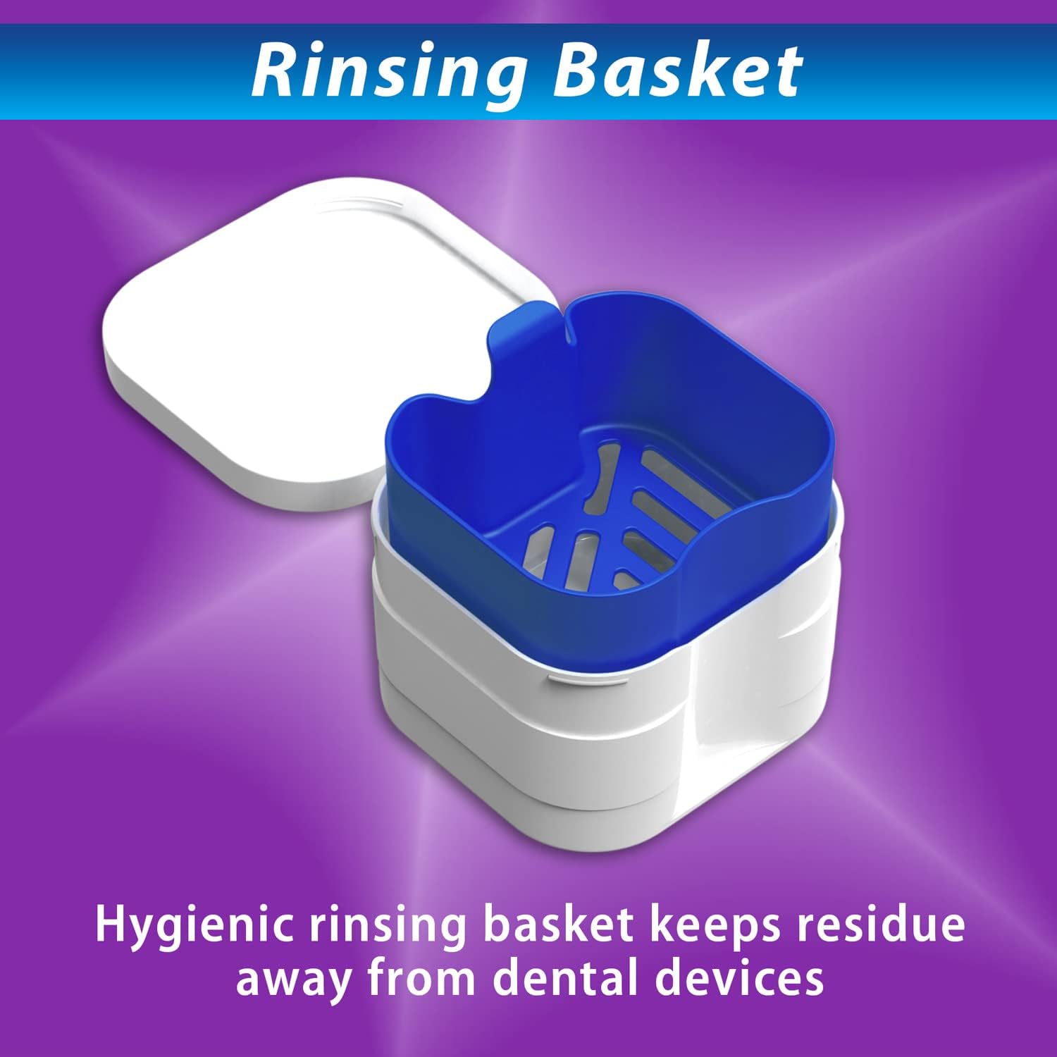 BrightWorks Dental Bath Cleaner Cup Case (3 Pack) for Dentures, Aligners, Retainers, Night Guards, Mouth Guards, Dental Guards, and Dental Appliances. Includes Rinsing Basket, Easy to Use.