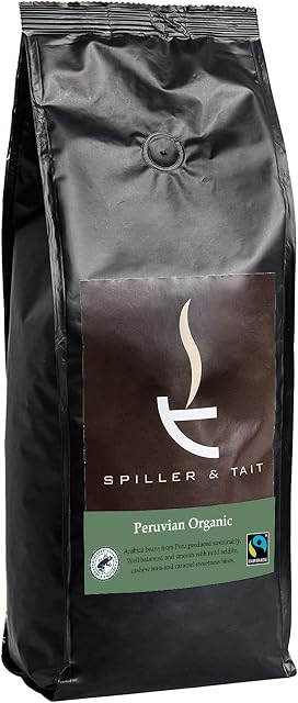 Spiller & Tait Peruvian Coffee Beans 1kg - Organic Fairtrade Rainforest Alliance Certified Single Origin Arabica Coffee Beans Roasted in The UK - Ideal for Espresso Machines