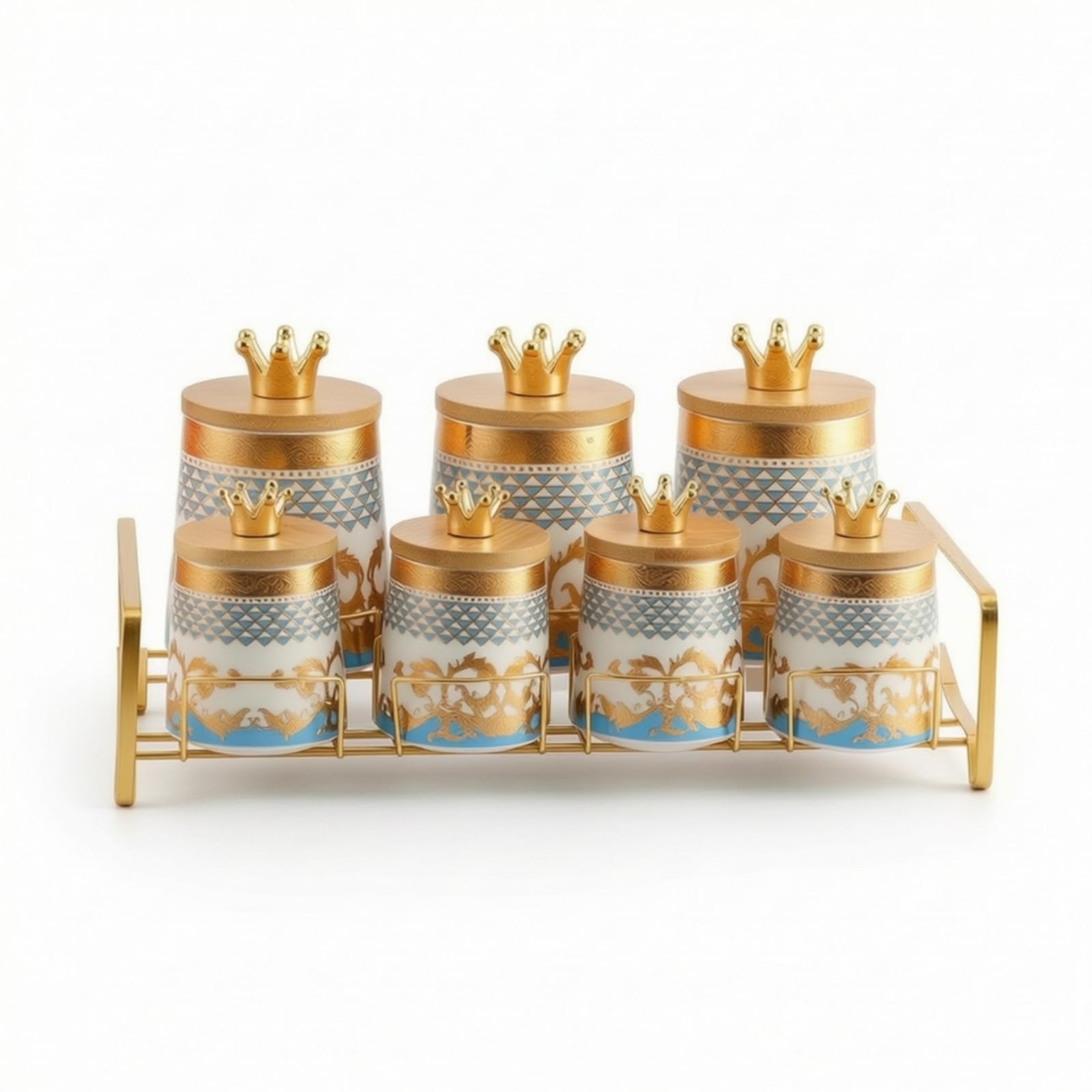 7 Piè Pots En Céramique Cvercle Élégant Récipient En Céramique Cvercle Simple Bocaux Conservation pr Cuisiniers, Cuisine, Bleu, Poignée Couronne