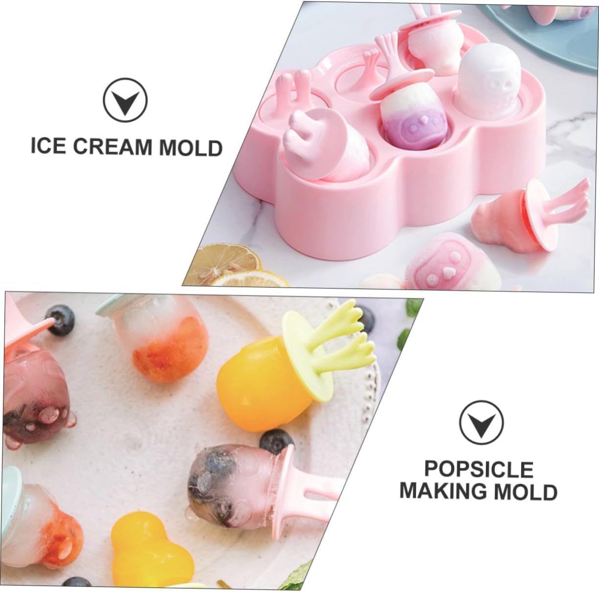 4sets Diy Silicone Popsicle Molds Animal Shape Ice Cream Makers Reusable Ice Stick Molds Treats with Fruit Juice