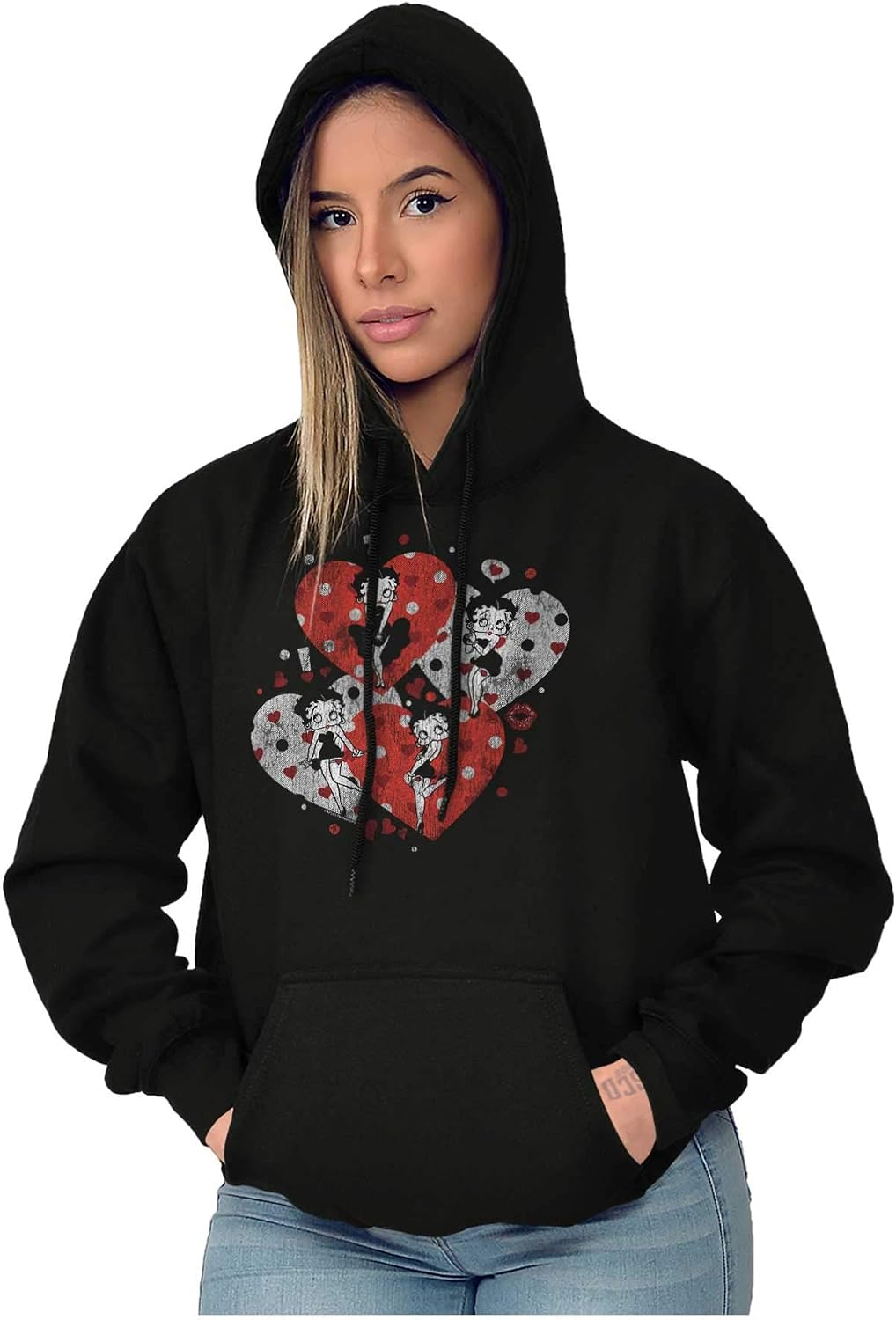 Brisco Brands Betty Boop Love Hearts And Kisses Hoodie Sweatshirt Women