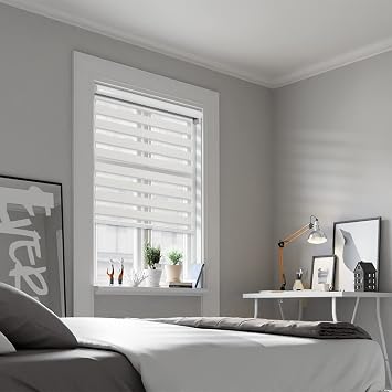 CHICOLOGY Custom Zebra Blinds, Zebra Blinds for Windows, Zebra Shades, Zebra Shades for Windows, Zebra Blinds Cordless, Zebra Blind, Day Night Blinds, Alabaster - Privacy, 62" W X 72" H