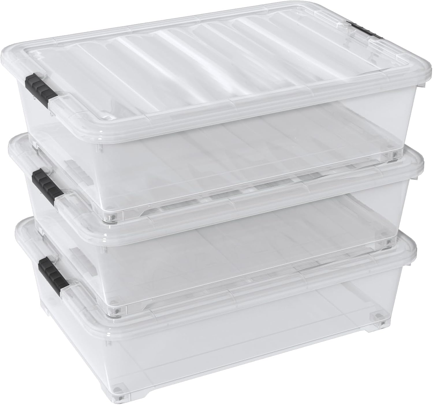 50 Quart Large Under Bed Storage Box, Clear Plastic Under Bed Storage Bin with Wheel, Set of 3