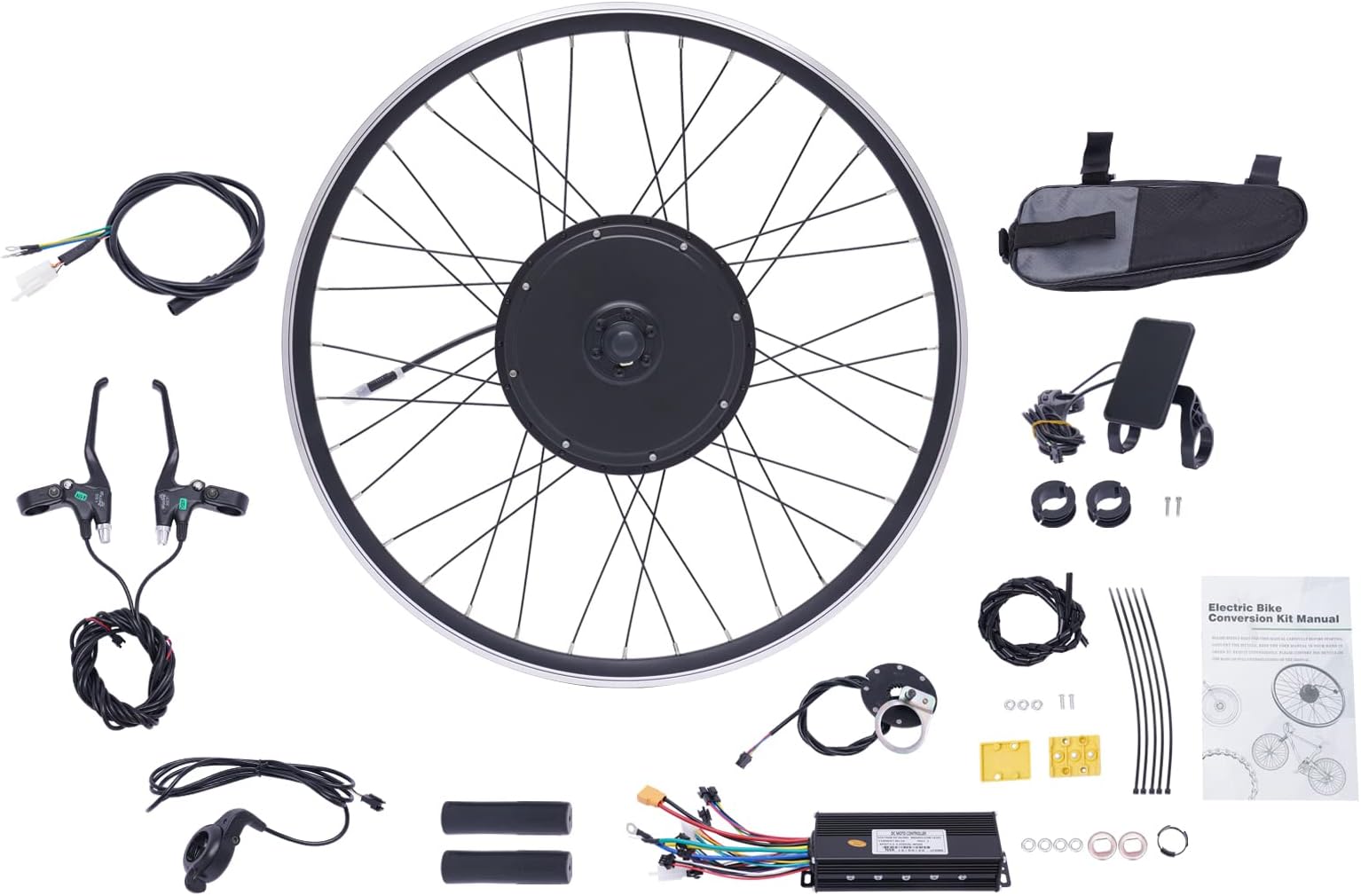 700C 48V 1000W E-Bike Conversion Kit 28"/29" Front/Rear Wheel E-Bike Cycling Hub Conversion w/Display Brushless Gearless Motor Set for DIY Road Mountain Bike Converting Black