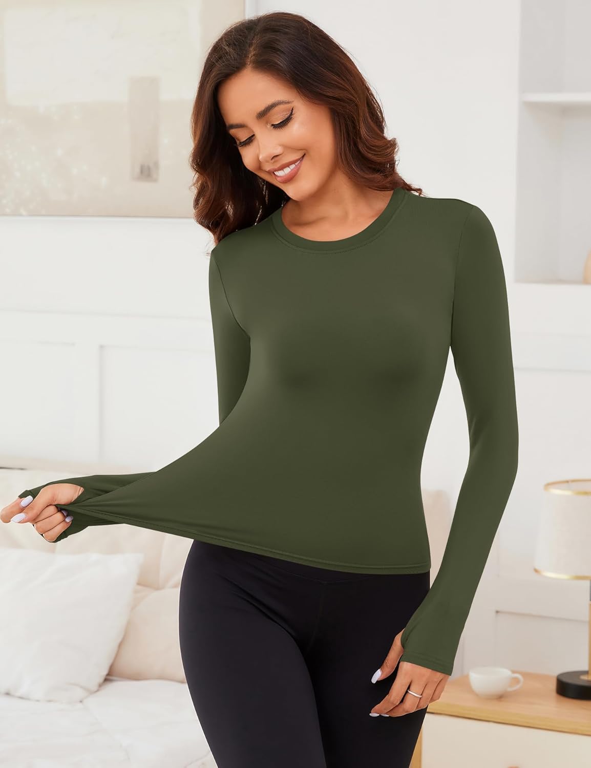 Rapbin Thermal Shirts for Women Long Sleeve Tops Ladies Fleece Undershirt for Winter Cold Weather with Thumb Holes XS-L - Image 2