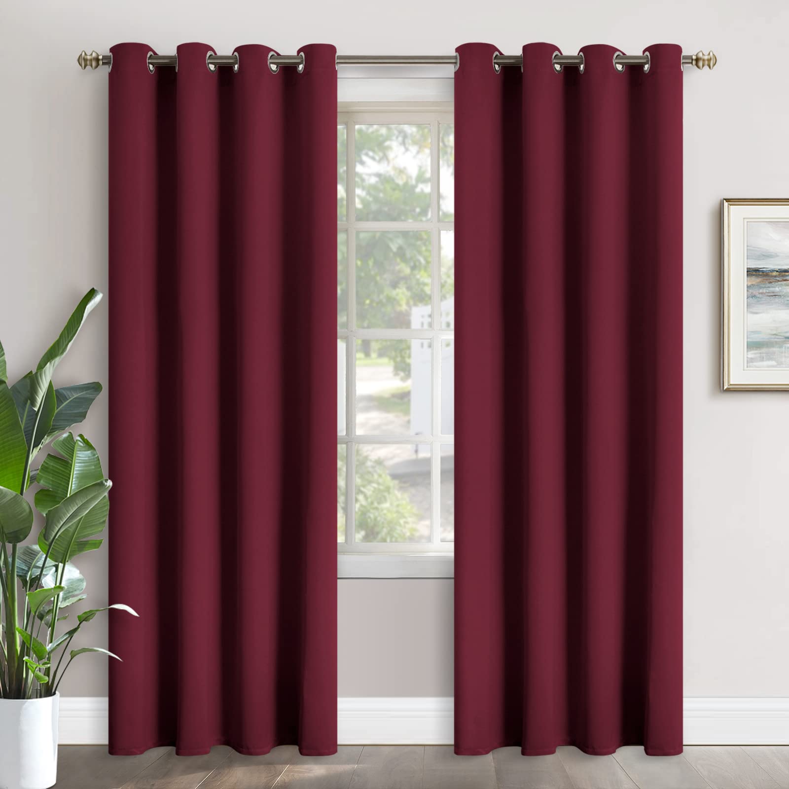 YoungsTex Blackout Curtains for Bedroom - Thermal Insulated with Grommet Top Room Darkening Noise Reducing Curtains for Living Room, 2 Panels, 52 x 95 Inch, Burgundy — image 1