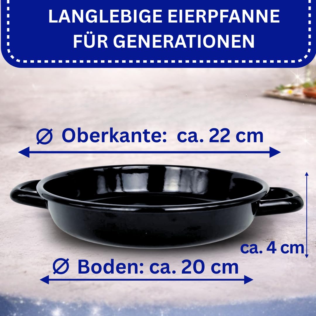 Riess Eierpfanne 22 cm Emaille – Servierpfanne -Omlettpfanne – ideal für Induktion- Eier-Pfanne kratzfest & hitzebeständig – kleine Bratpfanne für Omlette Spiegelei schwarz Made in Österreich