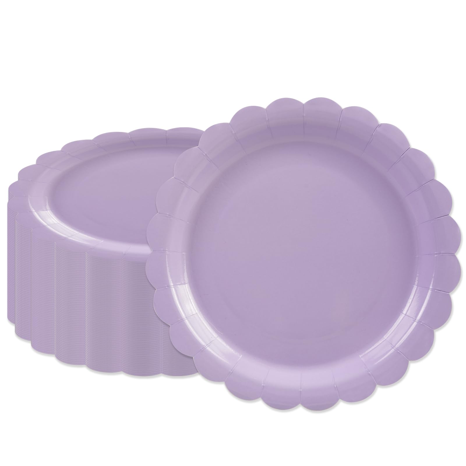 BOKFJBP 50Pcs Purple Paper Plates-7“ Disposable Lilac Scalloped Plates Birthday Dinnerware Dinner Lavender Party Supplies for Birthday Wedding Baby
