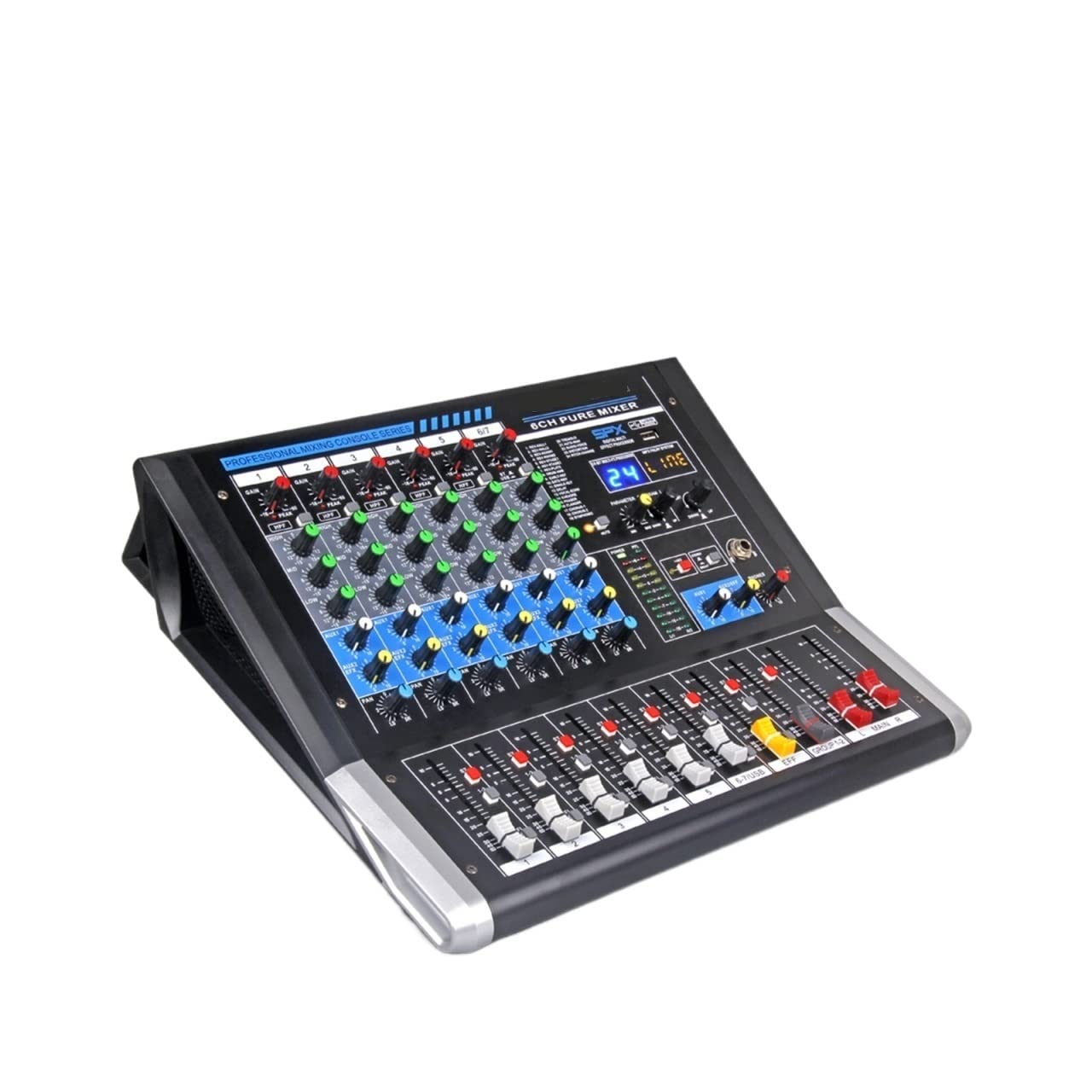 Audiomixer Dj-Mixer Soundboard, 6-Kanal-Mixer DJ-Controller-Soundkarte mit 24 DSP-Effekt USB Bluetooth for DJ-Aufnahmestudio Klarer Klang, Einfache Bedienung