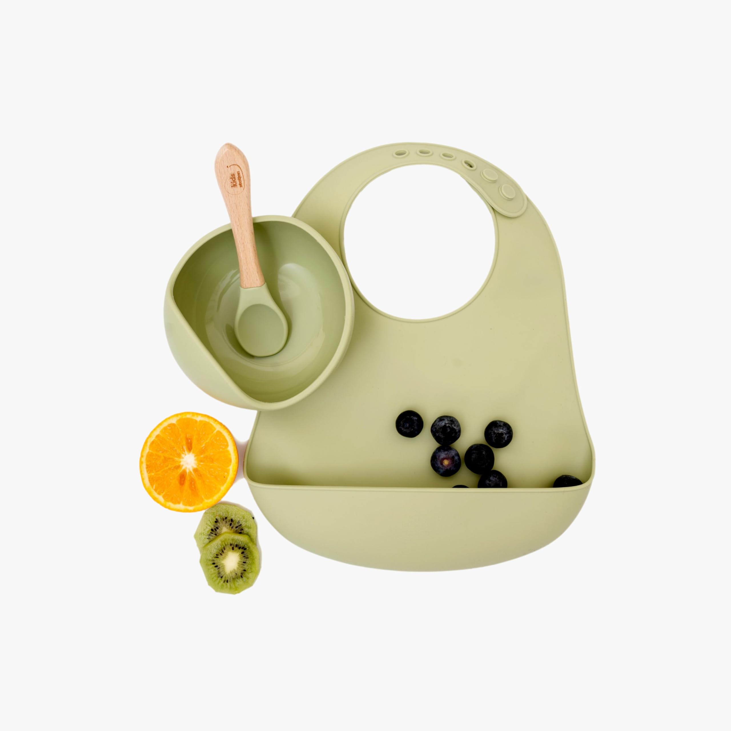 Kids Station 3 Piece Easy to Carry Silicone Baby Feeding Set - Baby Bib - Spoon and Bowl - Make Mealtime Fun - Promotes Baby Self-Feeding - Microwave Safe - Unbreakable Eco-Friendly (Green)-image-25