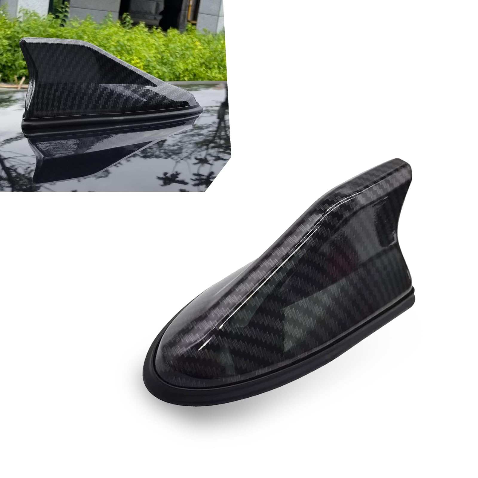 1 PC Car Roof Shark Antenna, 6.69In x 2.95In x 2.36In Vehicle Radio Signal Receiver, Universal Waterproof Automotive Signal Booster Replacement for Car SUV Truck (Carbon Fiber Black)