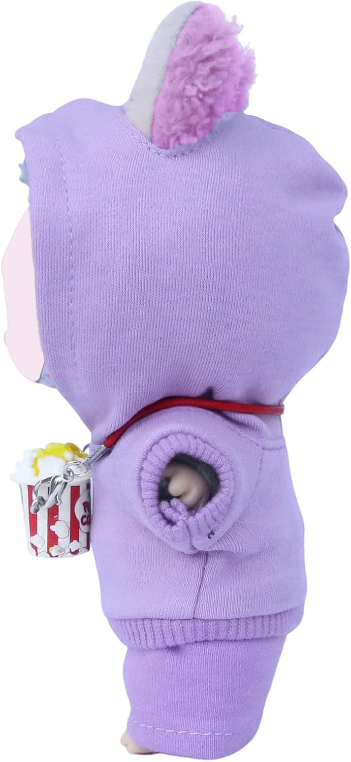 17cm Doll Clothes Sets(No Doll) Purple Hoodie 'I Like Popcorn' Outfits Handcrafted Designer Clothing for Easter Including Hoodie,Trousers and Popcorn Decoration