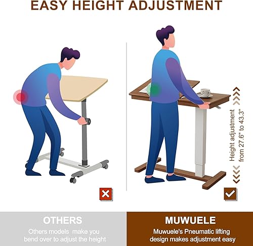 Miniatura 8 de Mesita de noche de madera maciza con ruedas, mesa de cama de hospital ajustable sobre la cama, escritorio rodante para computadora portátil,