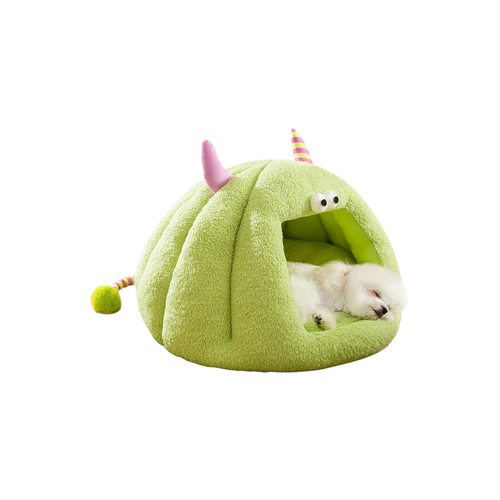Galatée Cama Cueva para Gatos, Cálida Casa Cueva para Dormir para Gatos y Perros, Cama De Felpa Suave para Perros, Iglú para Perros, Linda Tienda De Campaña De Dibujos Animados para Gatos(M, Verde)