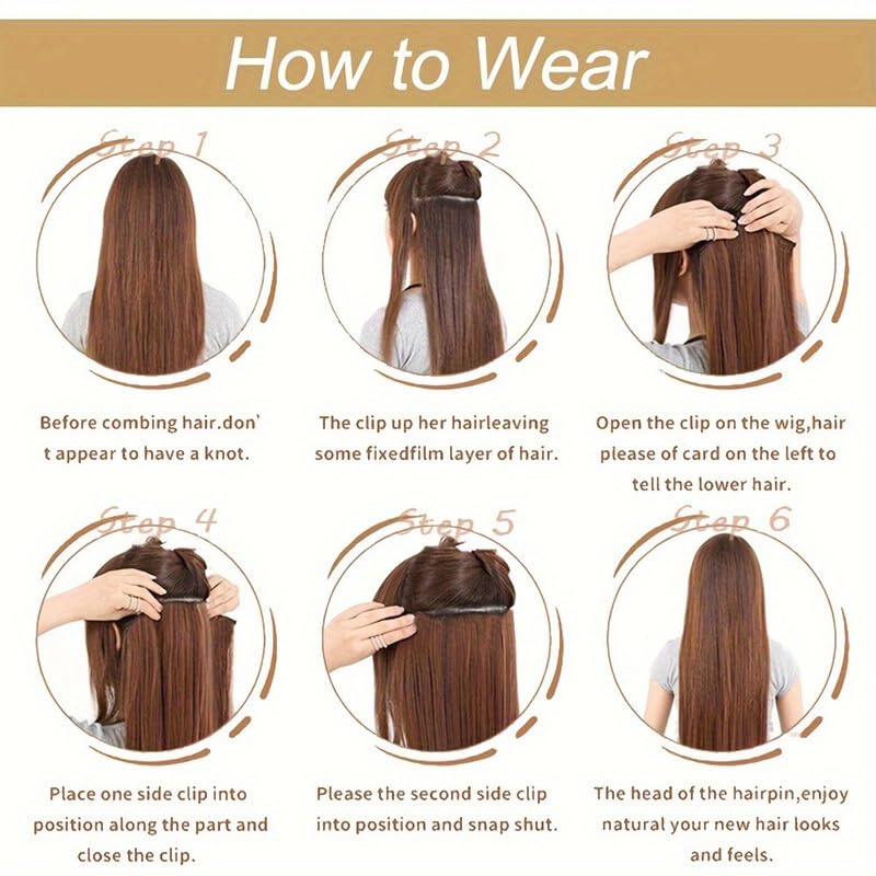 Image of 24 inch Heat Resistant Clip In Synthetic Straight Hair Extensions - Synthetic Hair Extension /Ponytail Long Braided Ponytail With Elastic Hair Ties Synthetic Hair Extensions (Style 9)