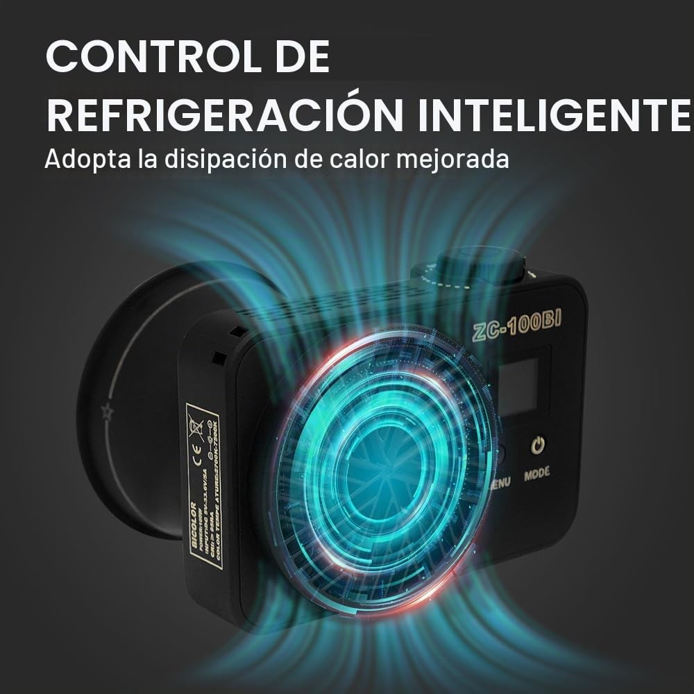 100W LED COB luz de vídeo con Montaje Bowens y empuñadura de Mano, 10000Lux / m 2700K-7500K Bicolor de iluminación con 10 simulaciones de escenarios, con el Panel de Control y Control de App