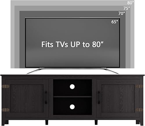 Miniatura 3 de WESOME TV Stand for TVs up to 80 Inch, Modern Entertainment Center with Barn Doors, Farmhouse TV Storage Cabinet Console Table with Adjustable