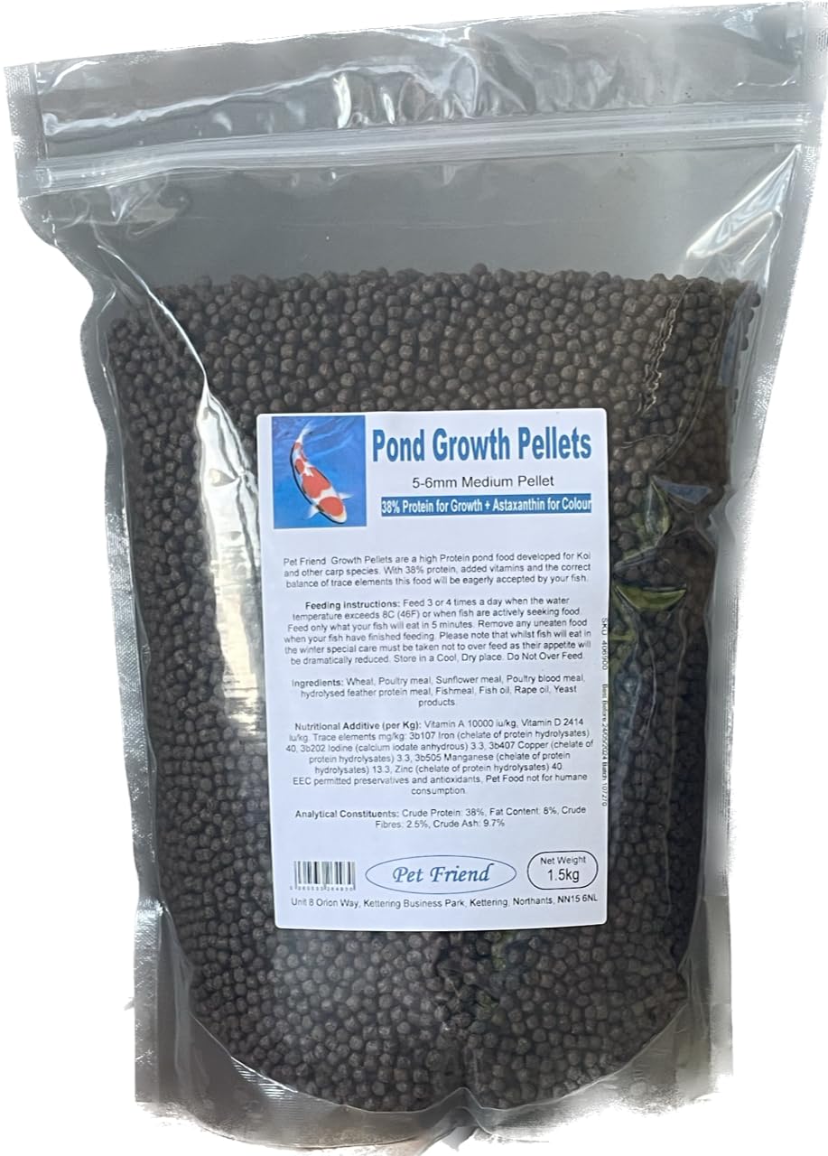 Pet Friend Growth Pellet Medium 1.5kg 6mm Pond Fish Food For Koi & Goldfish 38% Protien