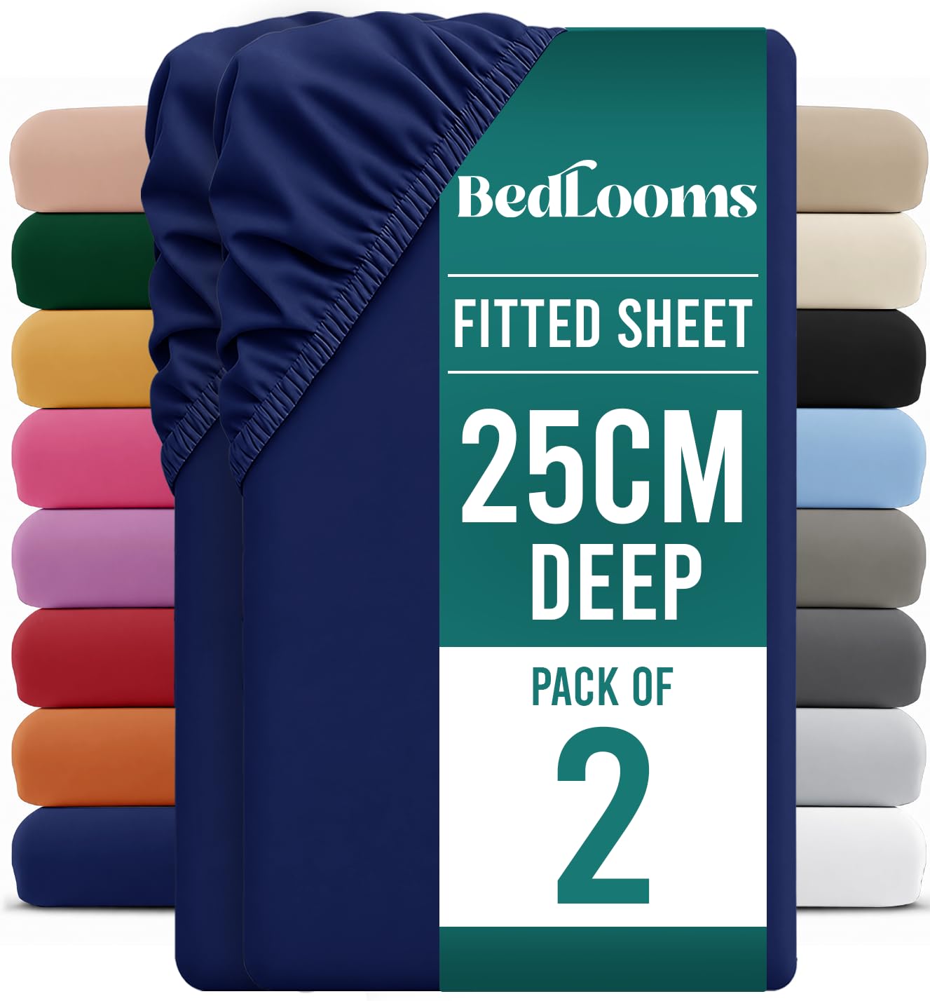 BedLooms Small Double Fitted Sheet 2 Pack – Navy (120x190cm) up to 25cm