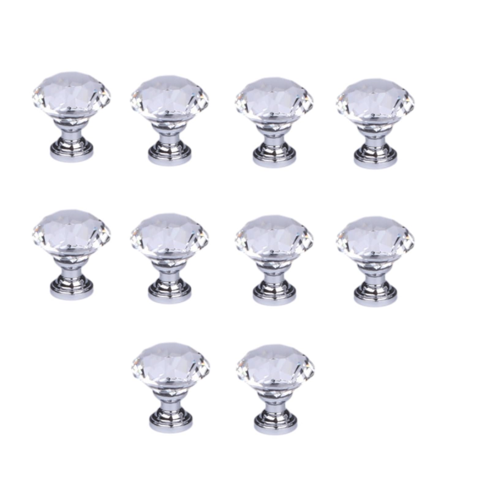 Kfgisd Silver Base 2Pc Drawer Pulls Door Handles Single Hole Wardrobe Door Drawer Diamond Crystal Handle,Crystal Handles(,25Mm)