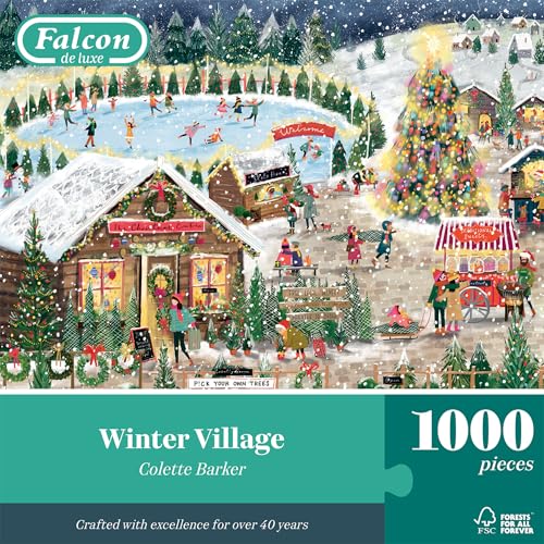Falcon Winter Village - 1000 Piece Christmas Jigsaw Puzzle for Adults