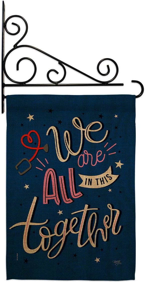 We Are All Together Garden Flag Set Wall Holder First Responders EMT Paramedic EMS Nurse Emergency Medical Technician Supoort Small Gift Yard House Banner Double-Sided Made In USA 13 X 18.5