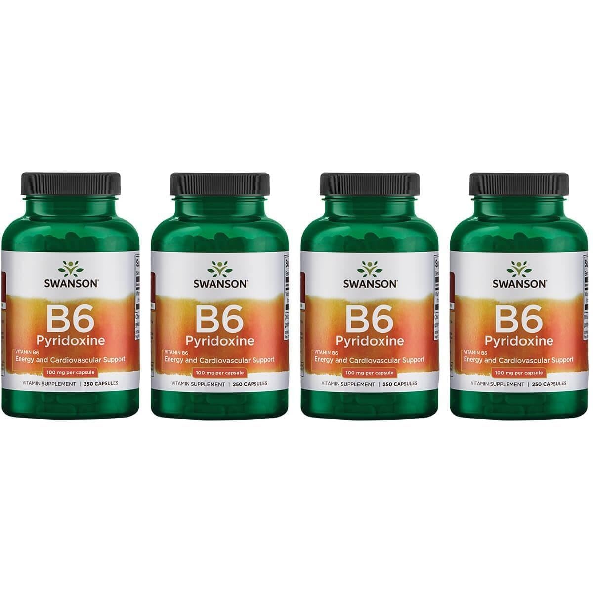 Swanson B6 Pyridoxine Cardiovascular Health 100 mg, 250 Capsules, 4 Pk 250 Count (Pack of 4)