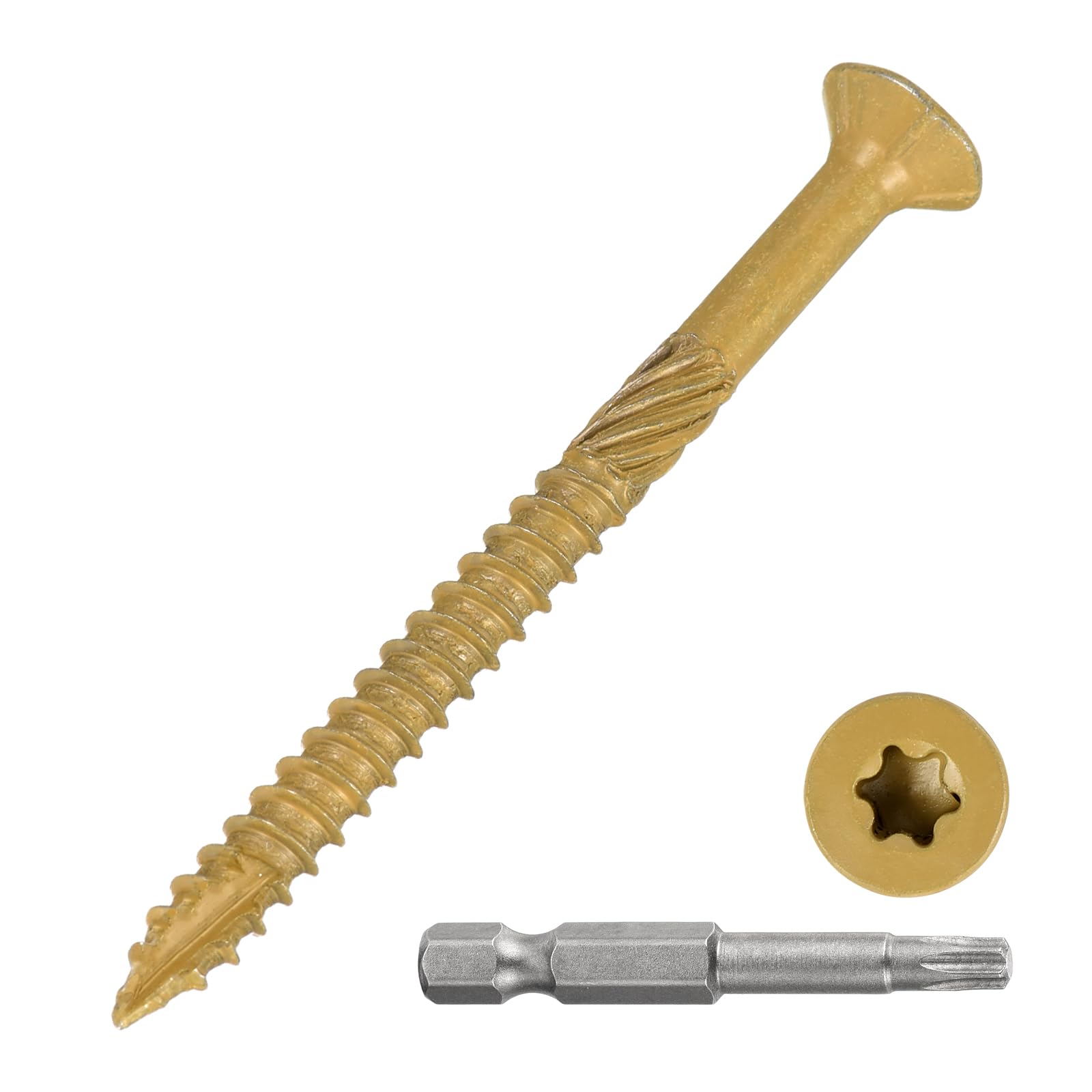 METALLIXITY Deck Screws (#9x2-1/4") 50Pcs, Carbon Steel Wood Screw Decking Screws Epoxy Coated with T25 Torx Drive Head
