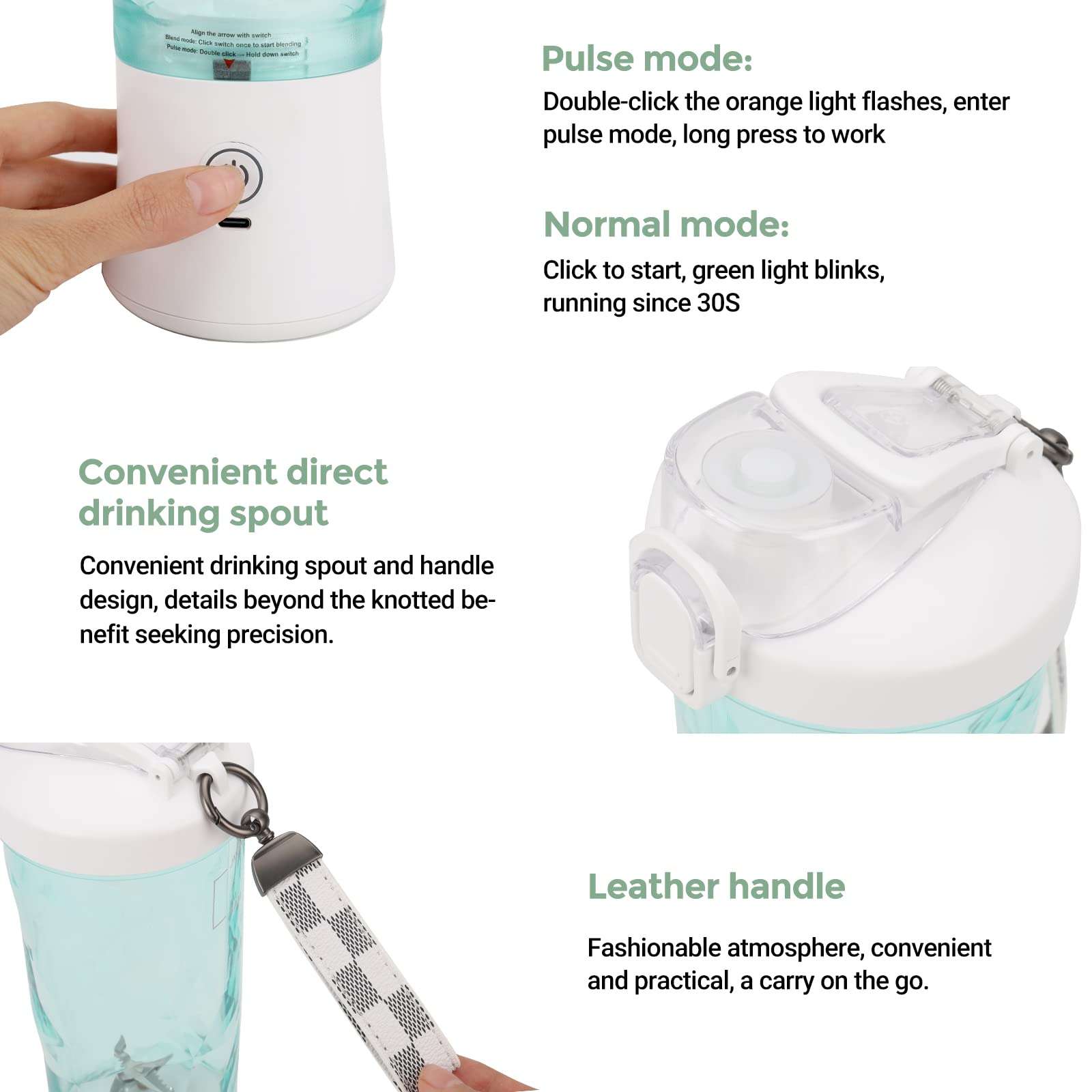 Frullatore Portatile, 600ML Mini Frullatore Smoothie USB Ricaricabile con 6 Lame Frullatore Personale per Frullati, Frutta e Verdura Tazza per Casa, Campeggio e Viaggi (bianco)