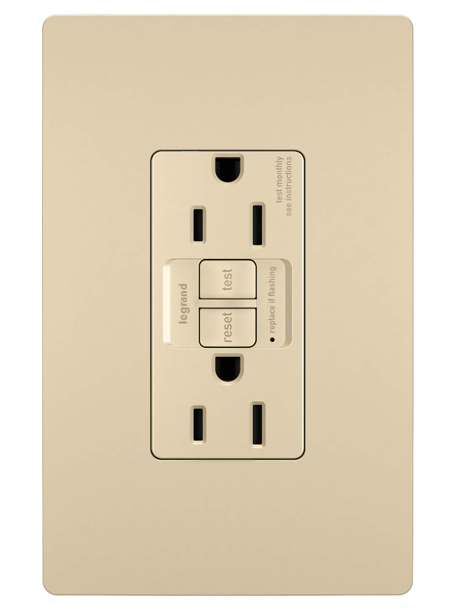 Pass & Seymour 1597-TRI Specification Grade Tamper Resistant Self-Test GFCI Duplex Receptacle 15 Amp 125 Volt AC NEMA 5-15R Ivory Radiant TradeMaster