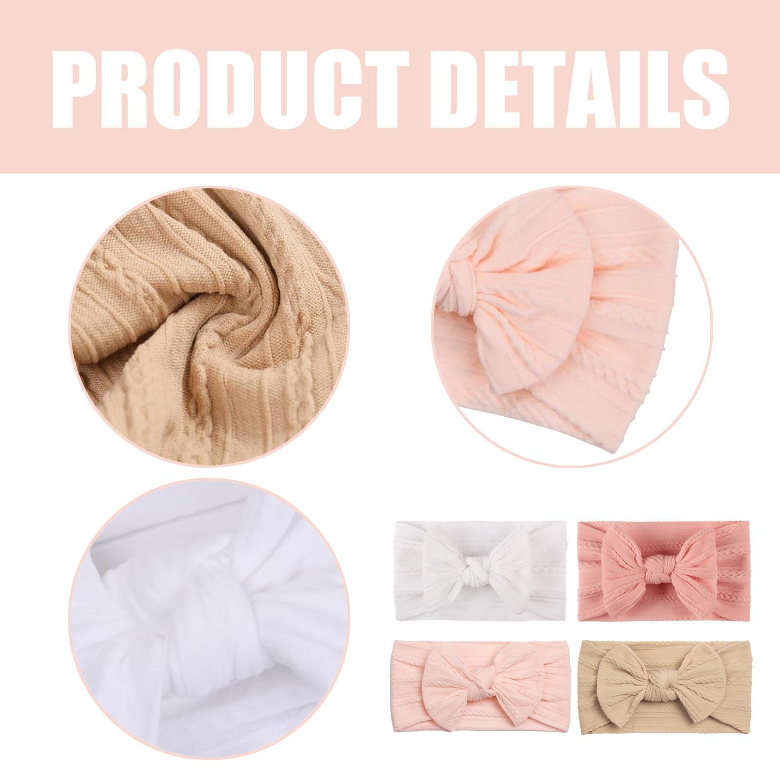 4 PCS Baby Headband Bow Turban Set Hair Bands Stretchy Soft Wide Headbands With Bow Girl Bows for Headdress Photography Props Accessories - Image 3