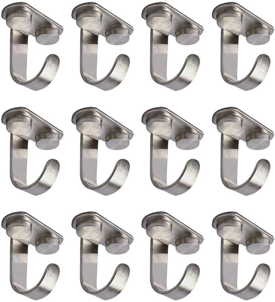 12Pcs Stainless Steel Top Hook J Type Hook - Heavy Duty Screw Mounted Hanging Basket Potted Hook, Towel Hook for Closet, Bathroom, Kitchen Cabinet, Garage - Utility Organizer in Brushed Finish