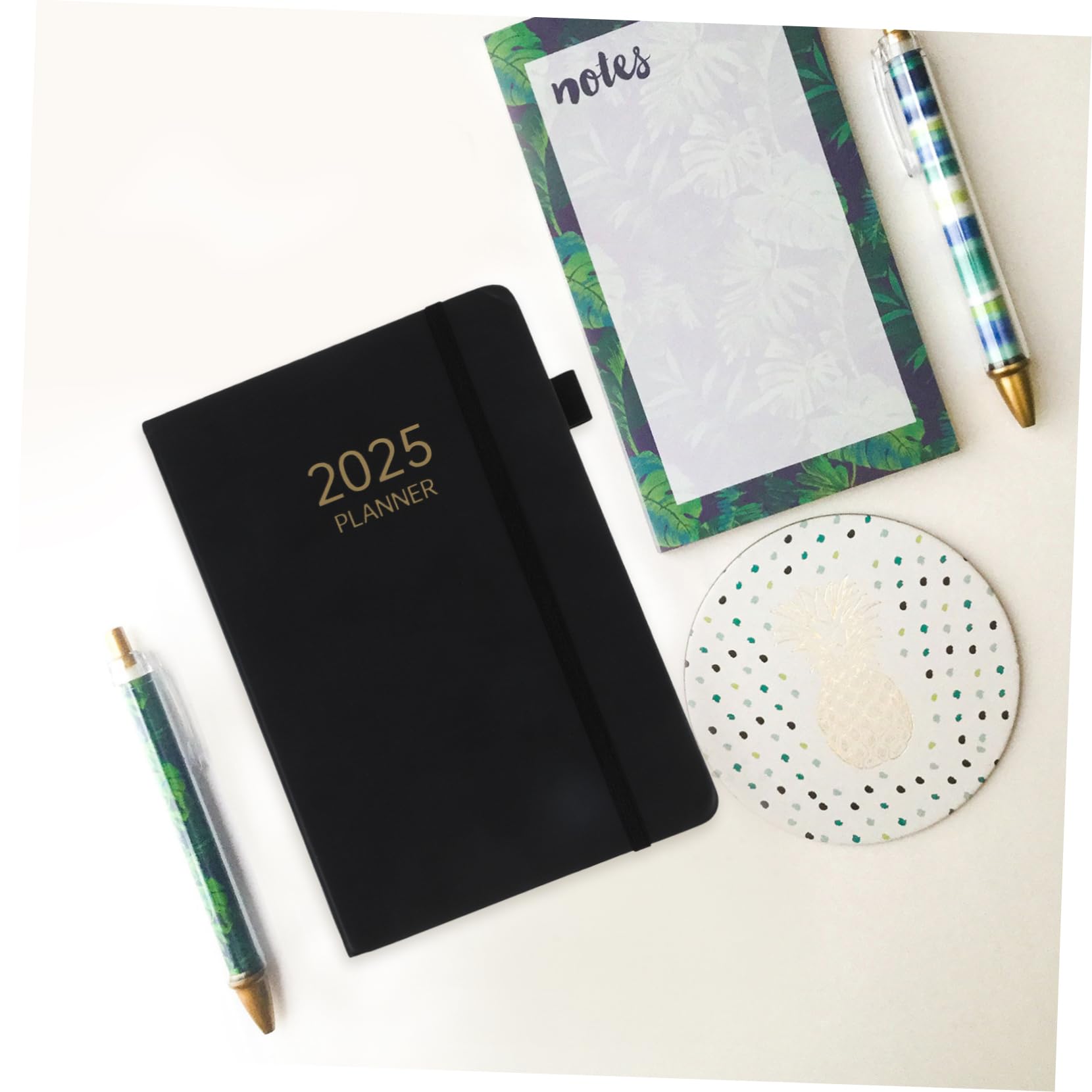 Lurrose Agenda Portatile A5 2025 Elastico, Quaderno di Pianificazione Giornaliera in Carta Nera, Resistente e Qualità per Studenti e Impiego Quotidiano