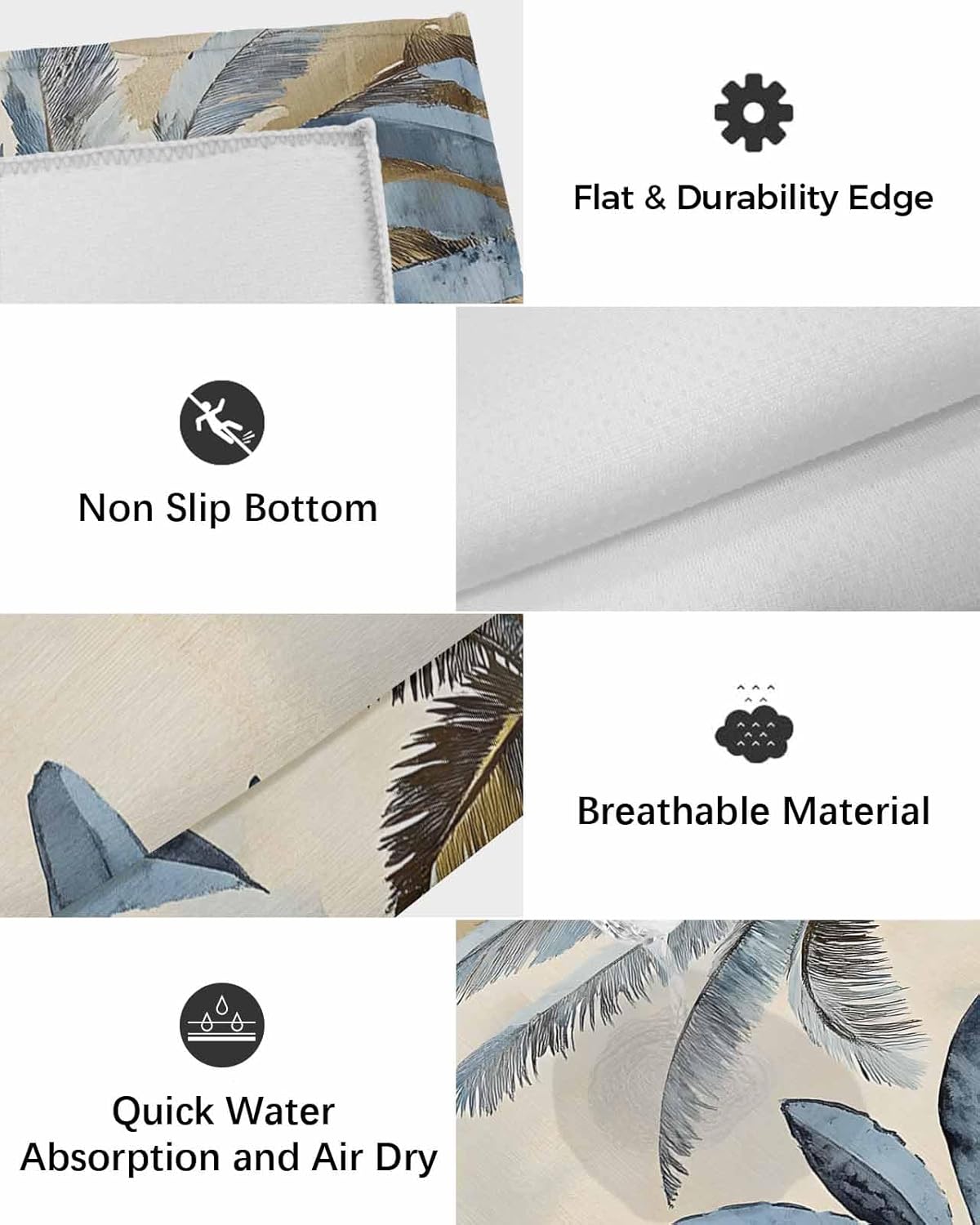 Outdoor Rug 4x6 ft Blue Palm Tree Outdoor Large Area Rug Non Slip Rubber Vintage Watercolor Tree Washable Front Door Mat RV Rug Camping Carpet Patio Outdoor Rugs for Backyard Balcony Deck Porch Indoor