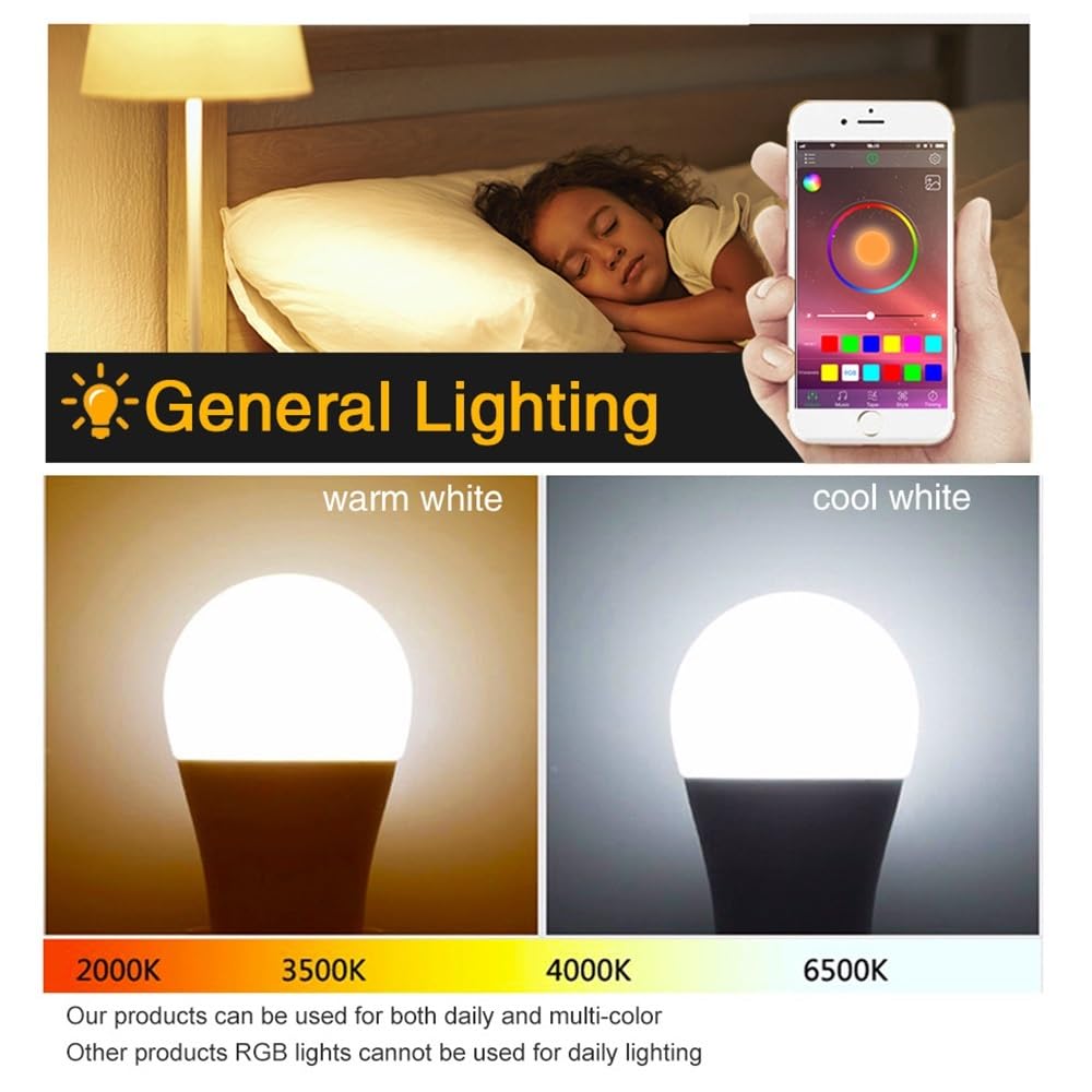 KJXP, Paquete de 6 bombillas LED RGB multicolor, lámparas AC85-265V E27 de 15 W