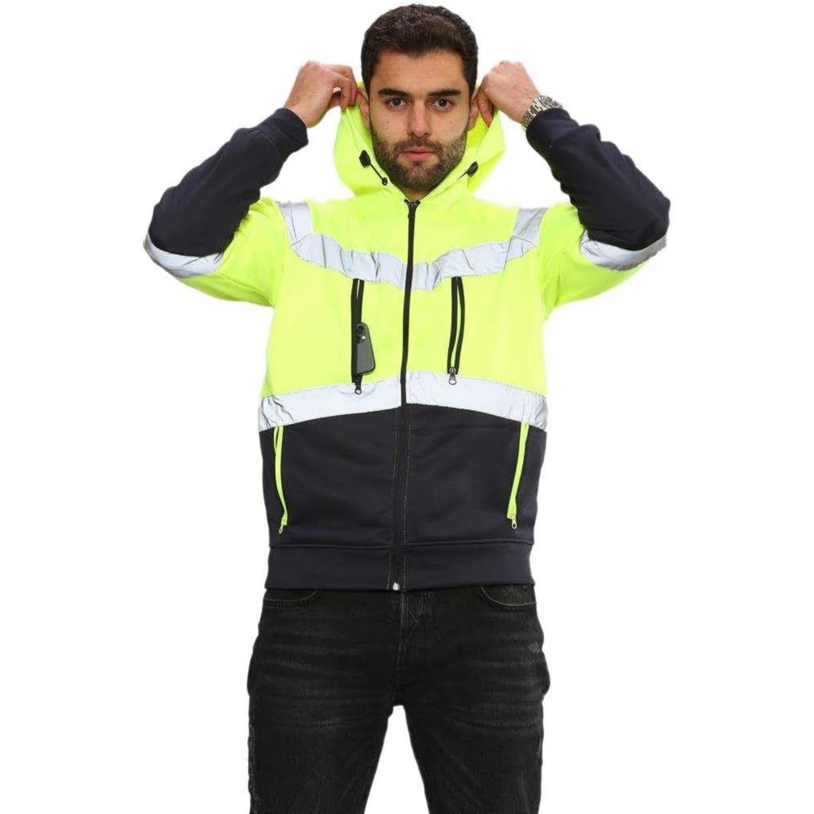 Nowa męska odblaskowa bluza z kapturem Hi Vis Visibility kontrastowa naszywka polarowa bluza z kapturem