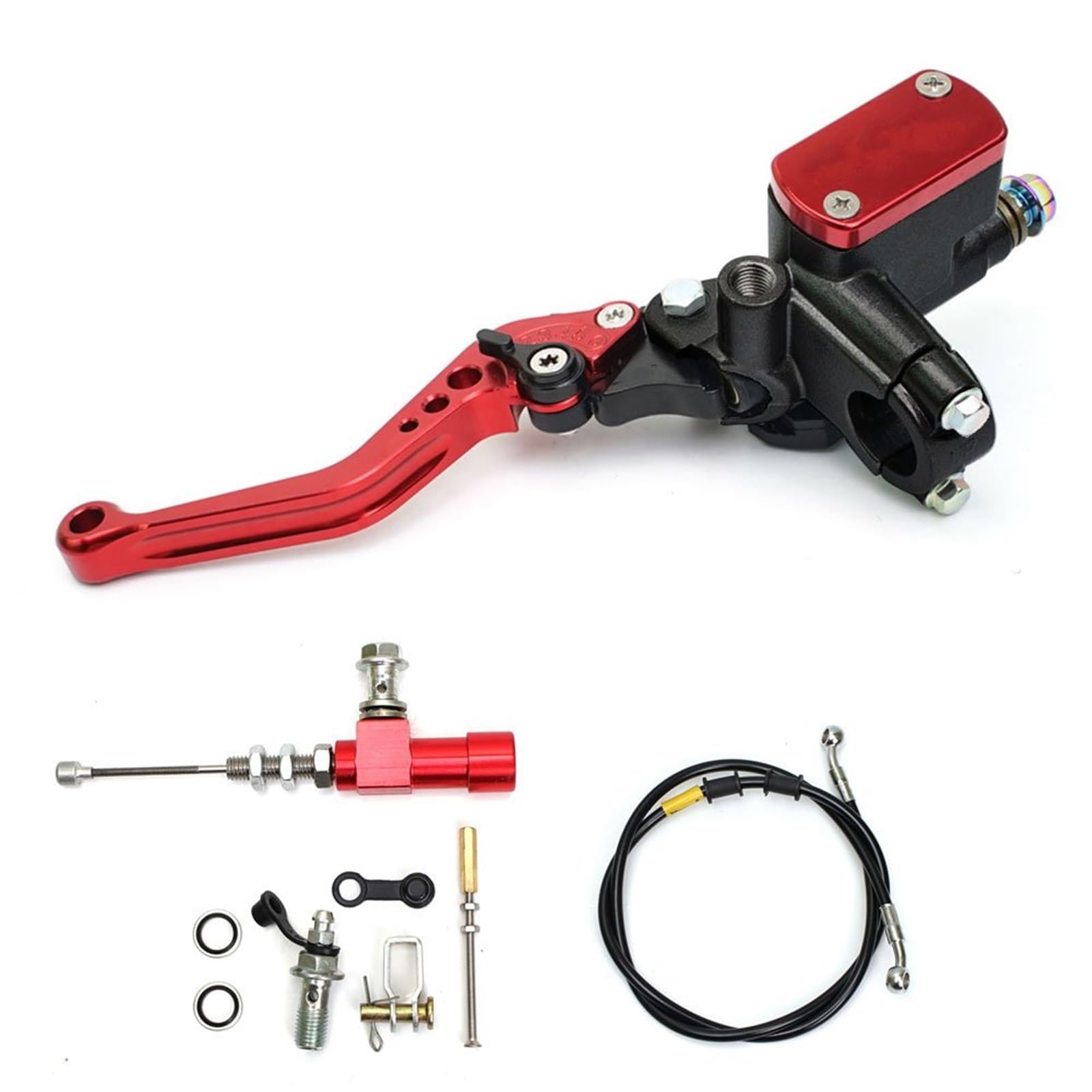 Pbqenxb Break and Clutch Levers 22mm Motorcycle CNC Hydraulic Clutch Kit Lever Master Cylinder Knitting Oil Hose(Red)