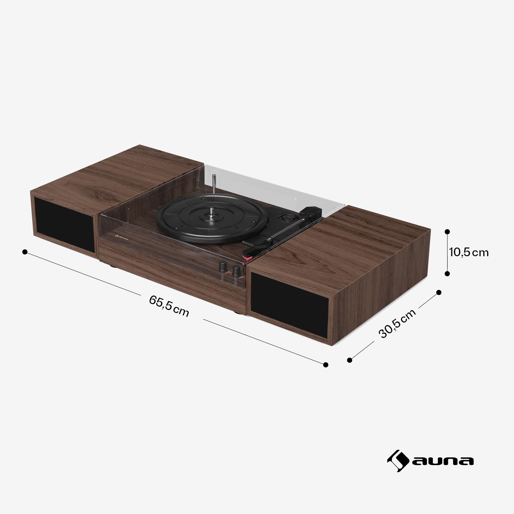 TT-Play - Giradischi Bluetooth, 3 Velocità, Altoparlanti Integrati: 2x10W, 33/45/78 RPM, Design Moderno, RCA-Out, Potenza Massima: 24W, Legno Scuro