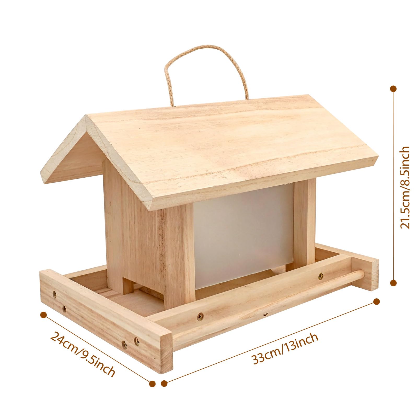 Vogelhaus aus Holz mit großem Fassungsvermögen und offenem Futterplatz und Schutzdach für den Außenbereich