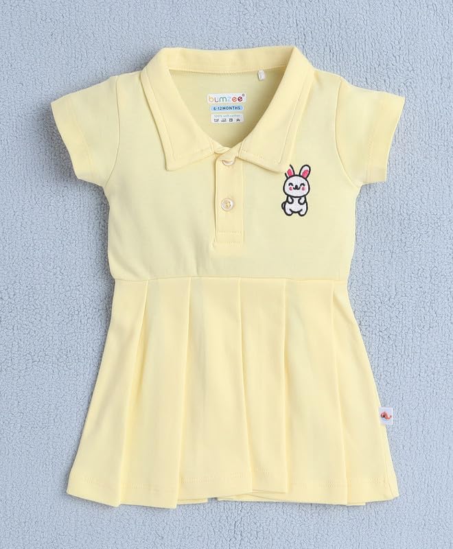 Image of BUMZEE Baby Girls Cotton Half Sleeves Knee Length Collar Neck Frock with Headband