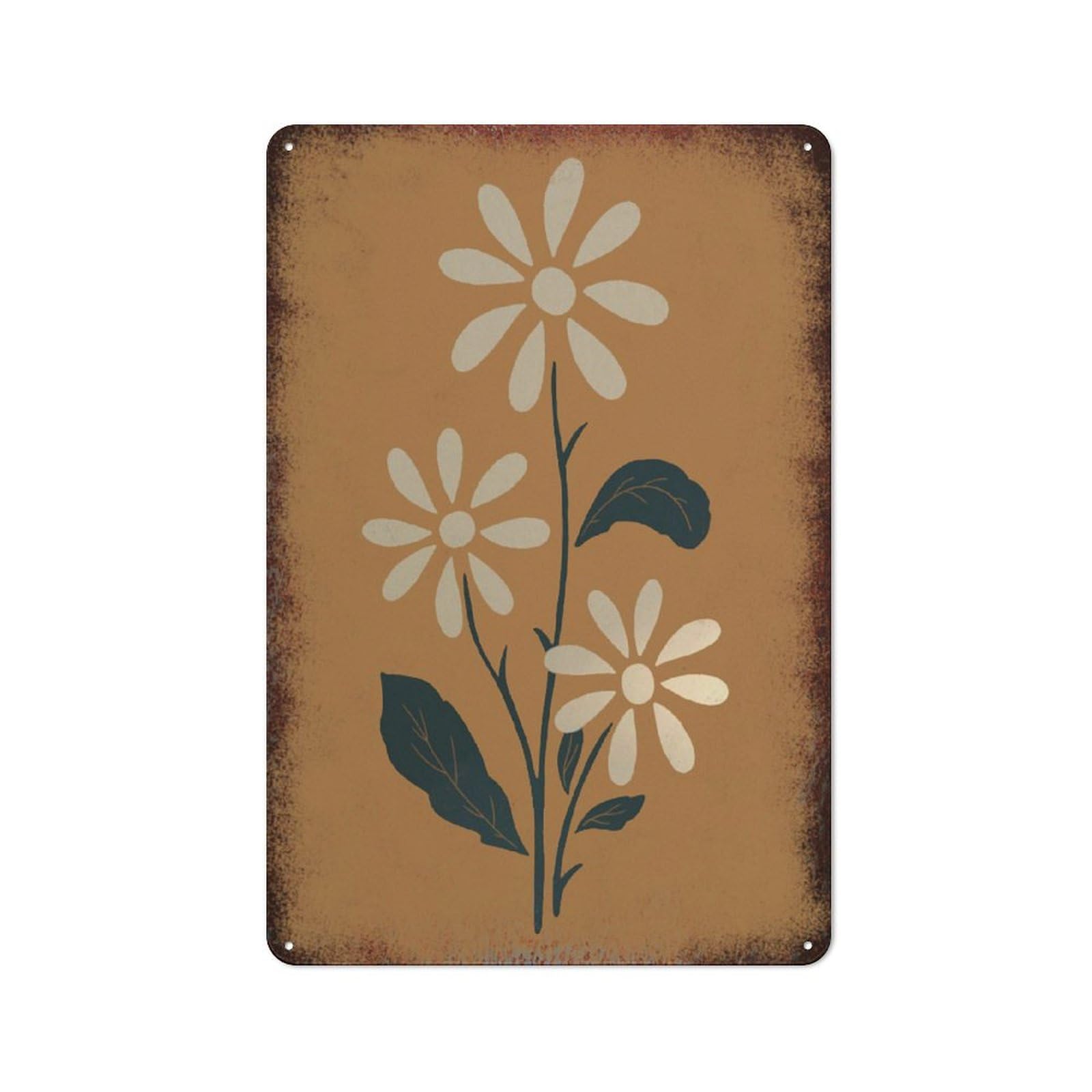 peiyeety Metal Tin Sign Three White Daisies Minimalist Pattern Vintage Rustic Wall Art Kitchen Bathroom Bedroom Living Room Cafe Farmhouse Entryway Office Garage Home Bar Laundry Room Porch 8x12 Inch