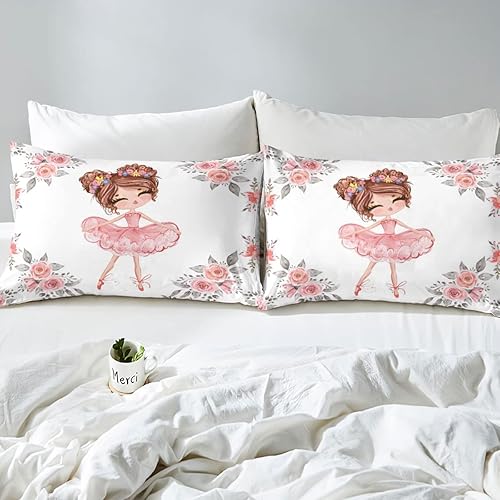 Miniatura 5 de Juego de ropa de cama de ballet tamaño individual para niñas y niños, funda de edredón con diseño de bailarinas, funda de edredón con estampado de