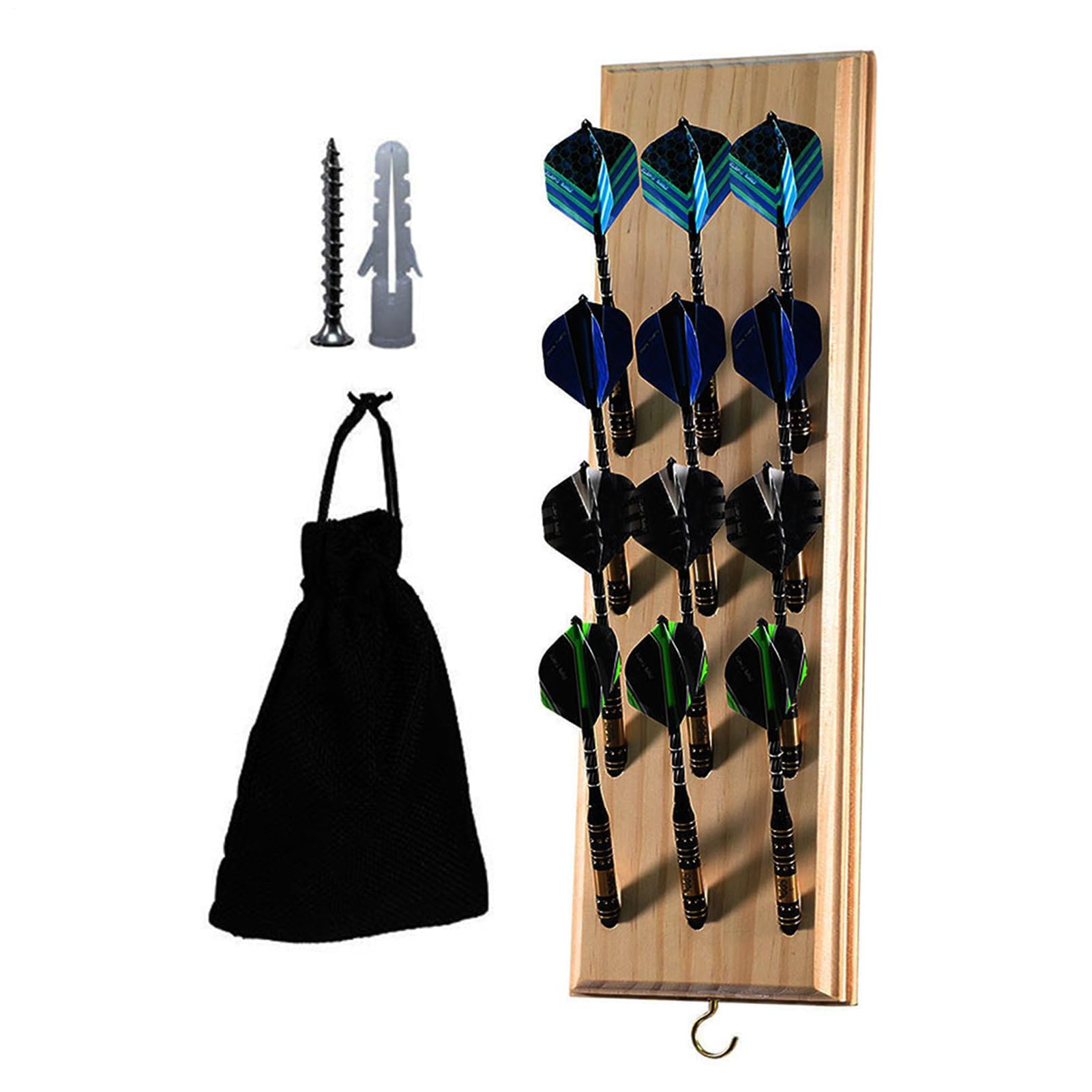 Soporte de pared para dardos hecho de madera con bolsa para accesorios