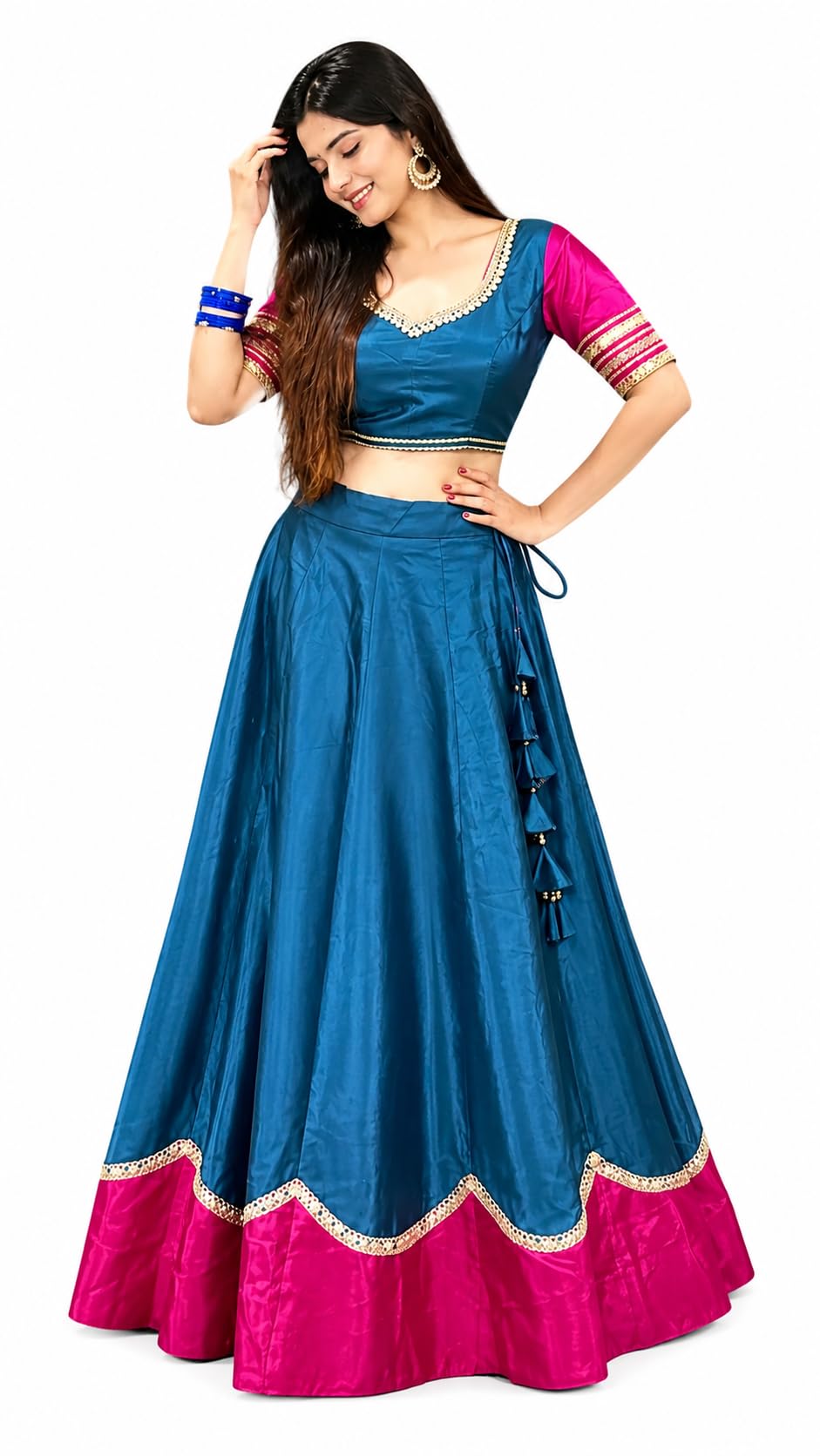 Women's Pure Rayon Lehenga Choli Set | Stitched Flared 6 Meter Lehenga with Sequins Lace Work With Stitched Blouse | Designer Ethnic Wear for Navratri, Garba, Wedding, Haldi-image-43