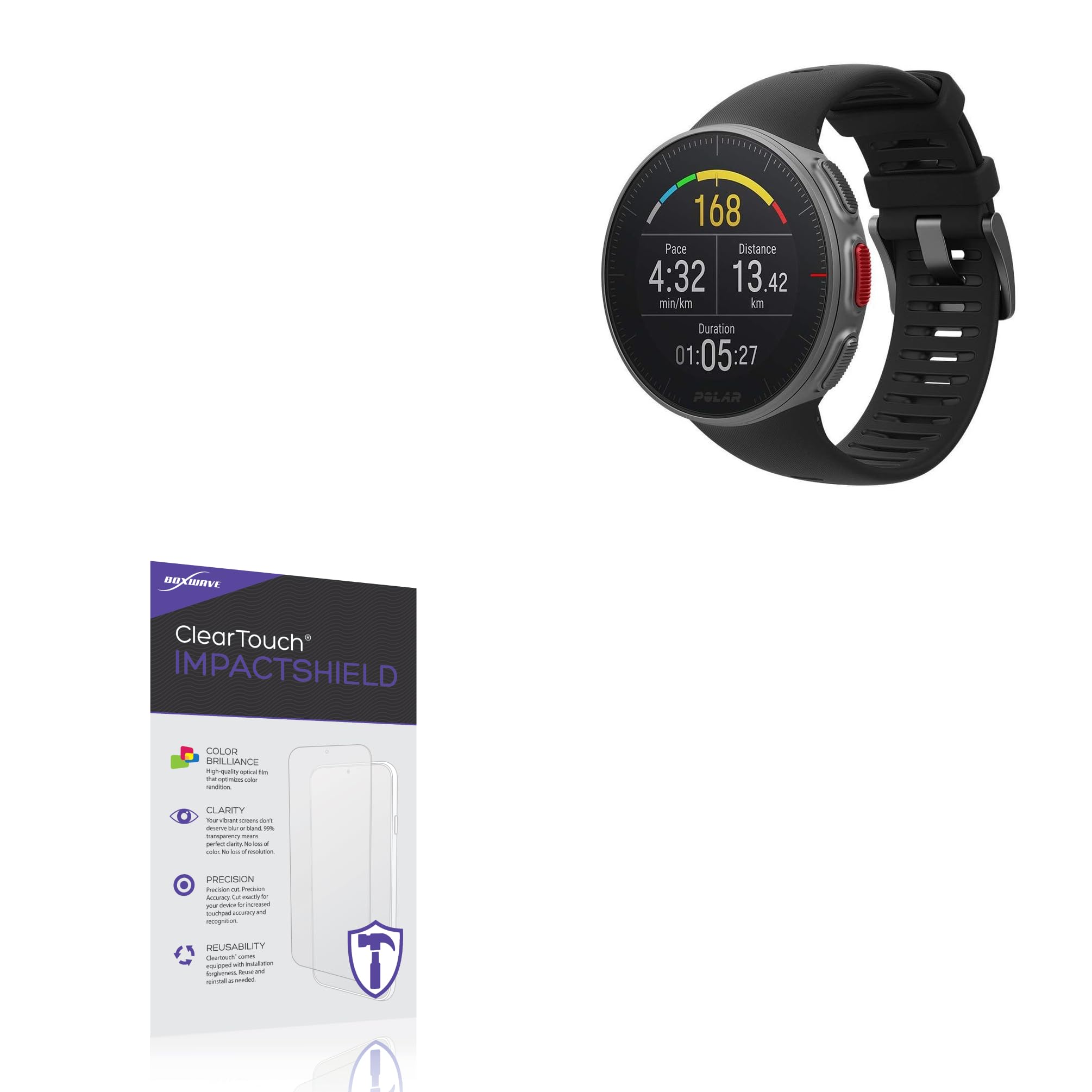 BoxWave Screen Protector Compatible With Polar Vantage V - ClearTouch ImpactShield (2-Pack), Impenetrable Screen Protector Flexible Film