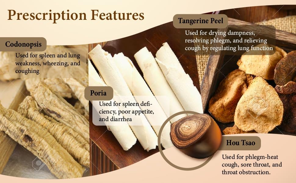 Miniatura 7 de HOU Tsao Powder - Fórmula herbaria para aliviar la tos y la flema, apoyo pulmonar y comodidad respiratoria, 10 botellas