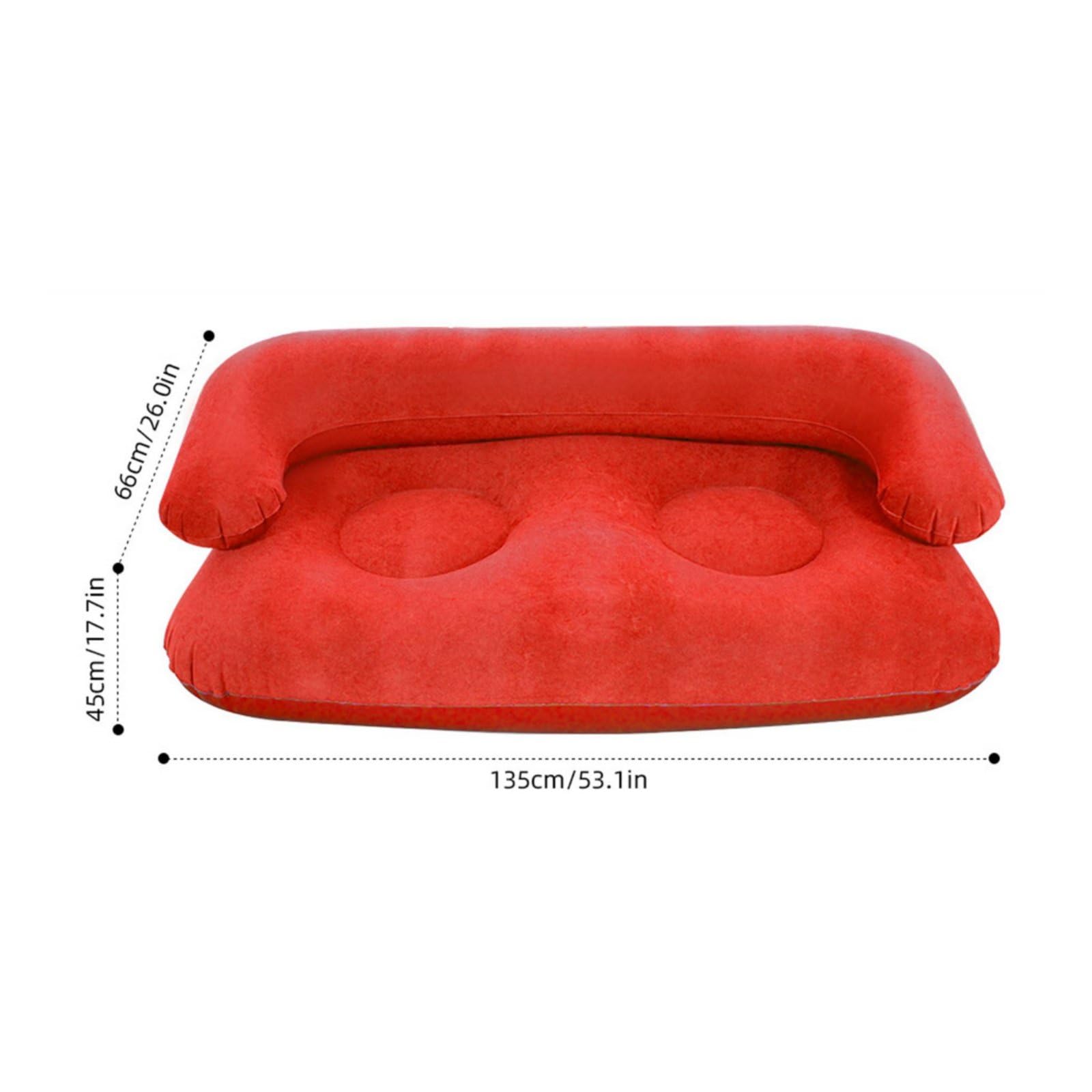 Aufblasbares Sofa Aufblasbare Couch Luftsofa Loungesessel Rückenlehne Und Armstützen aus PVC mit Sanfter Beflockung für Rasches Aufpumpen Und, Rot, Doppelte OPP-Tasche
